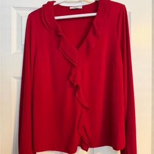 Suzy Shier Red Ruffle Blouse